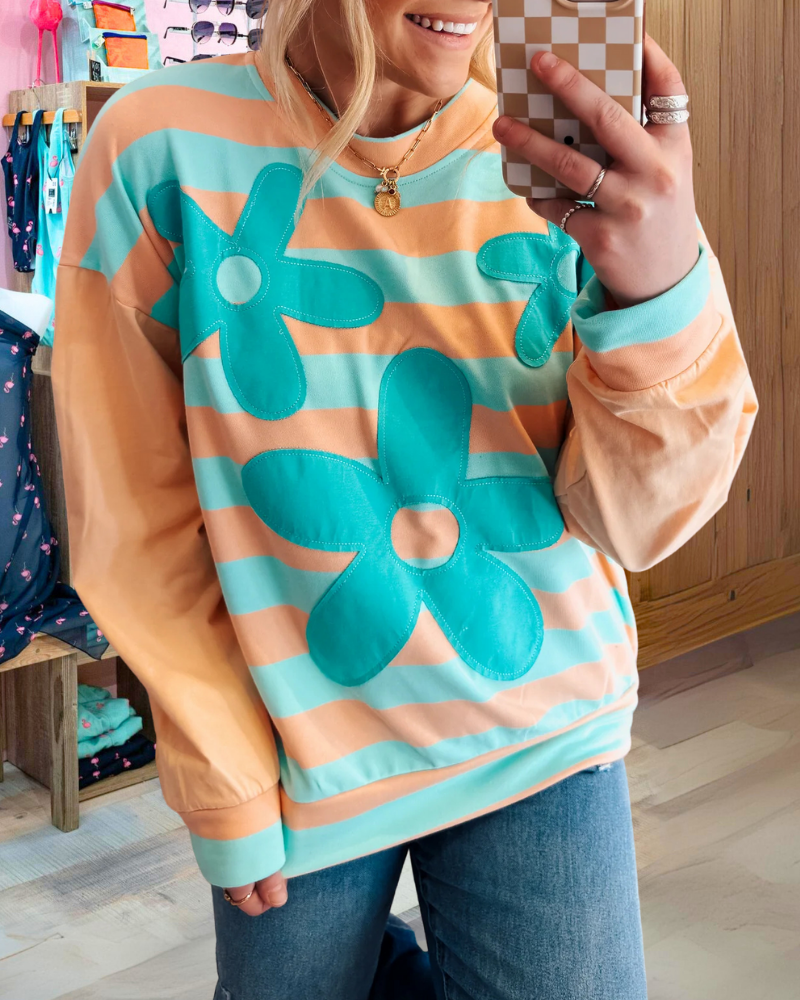 Floral Patch Striped Sweatshirt