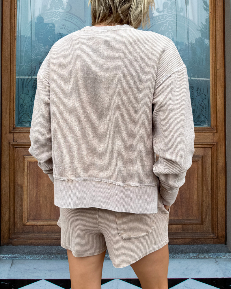 Casual Washed Ribbed Shorts Set