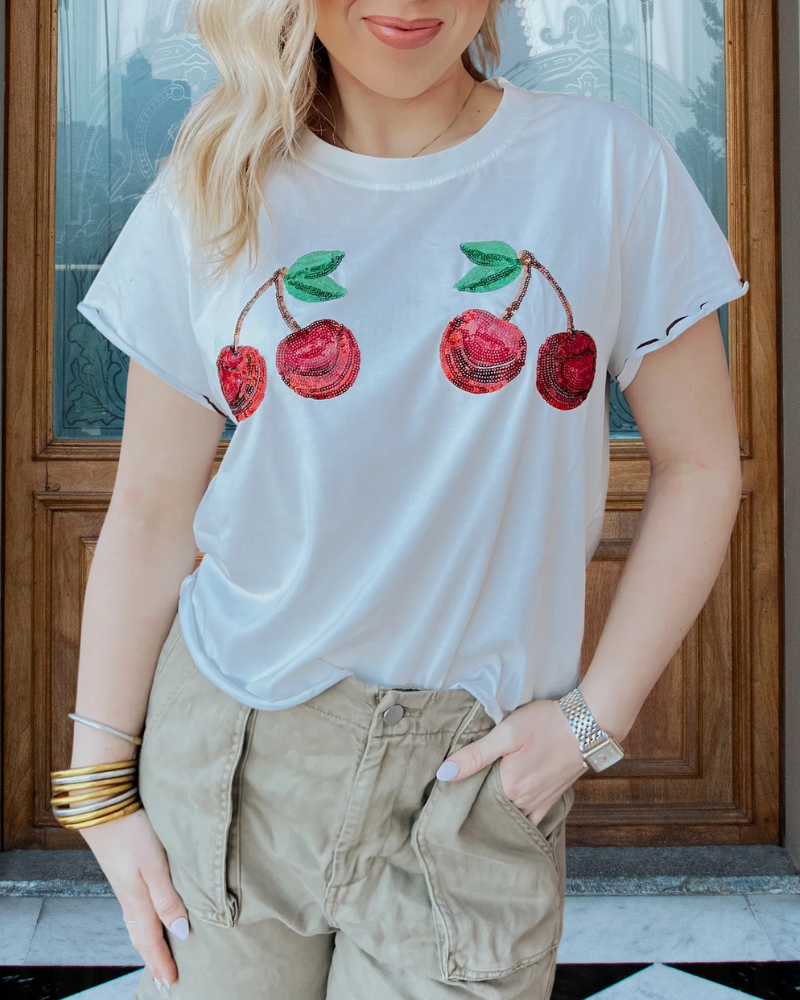 Cherry Sequined Crewneck Tee