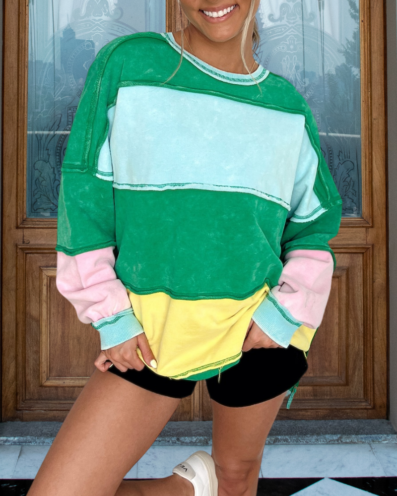 Oversized Colorblock Washed Sweatshirt