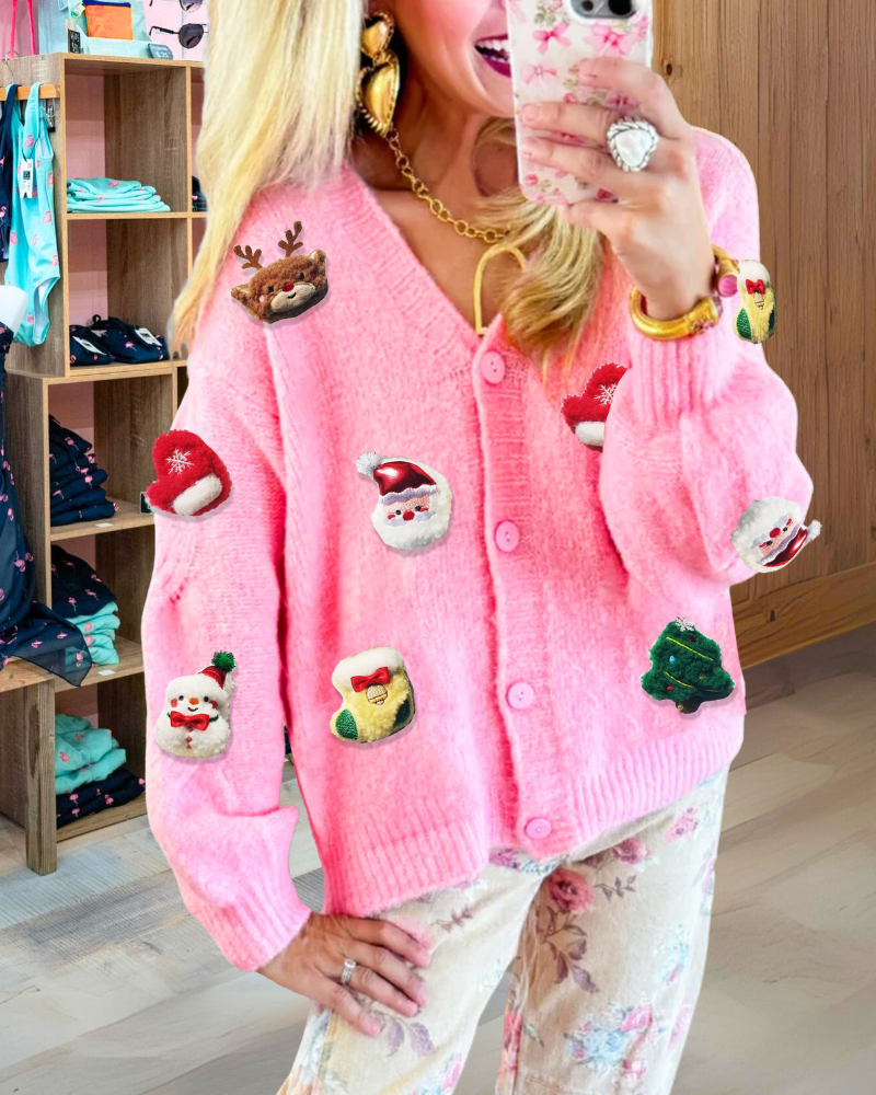 Plush Christmas Patches Cardigan