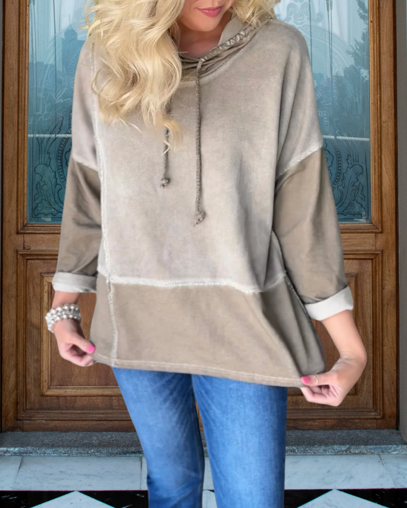 Simple Colorblock Drawstring Hoodie
