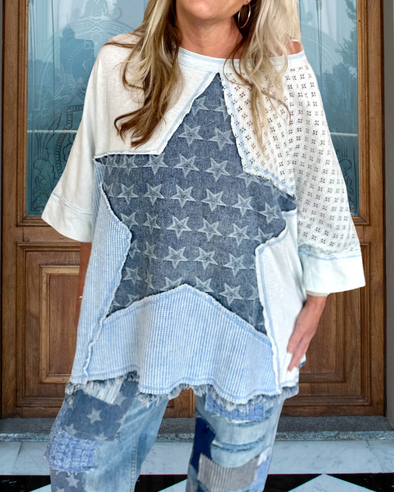 Oversized Star Waffle Patchwork Top