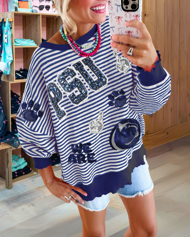 PSU Lions Sequin Stripe Sweatshirt