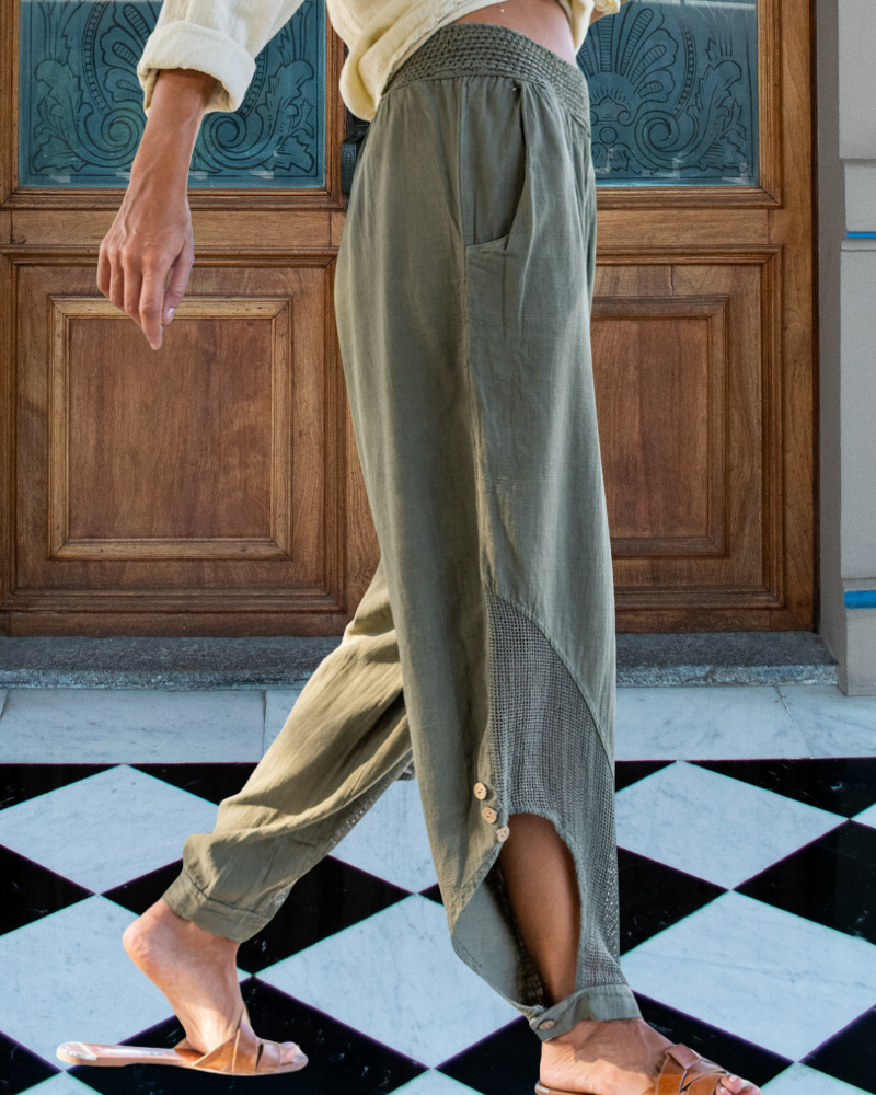 Chic Waffle Patchwork Cotton Pants