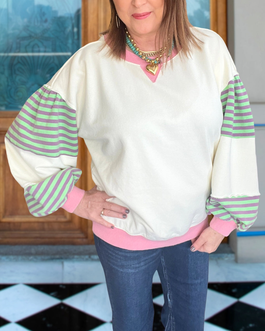Patchwork Stripe Contrast Pullover
