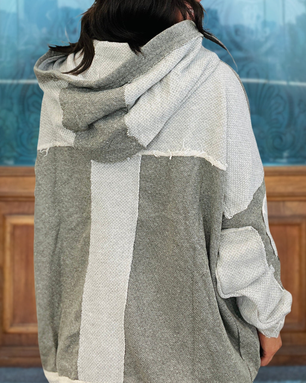 Frayed Patch Drawstring Hoodie