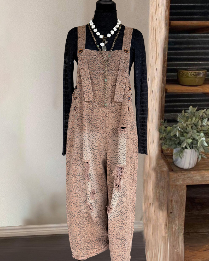 Leopard Ripped Wide-Leg Jumpsuit