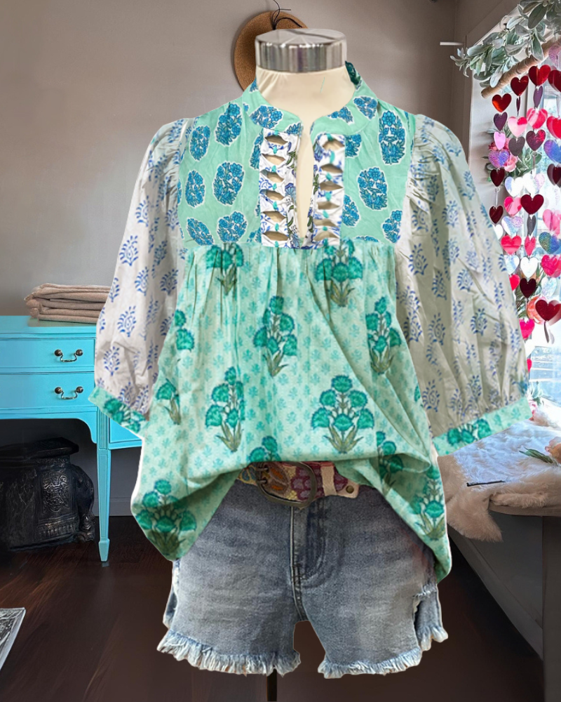 Unique Flower Puff Sleeve Top