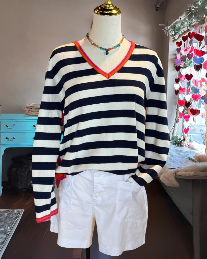 Colorblock Striped Contrast Trim Top