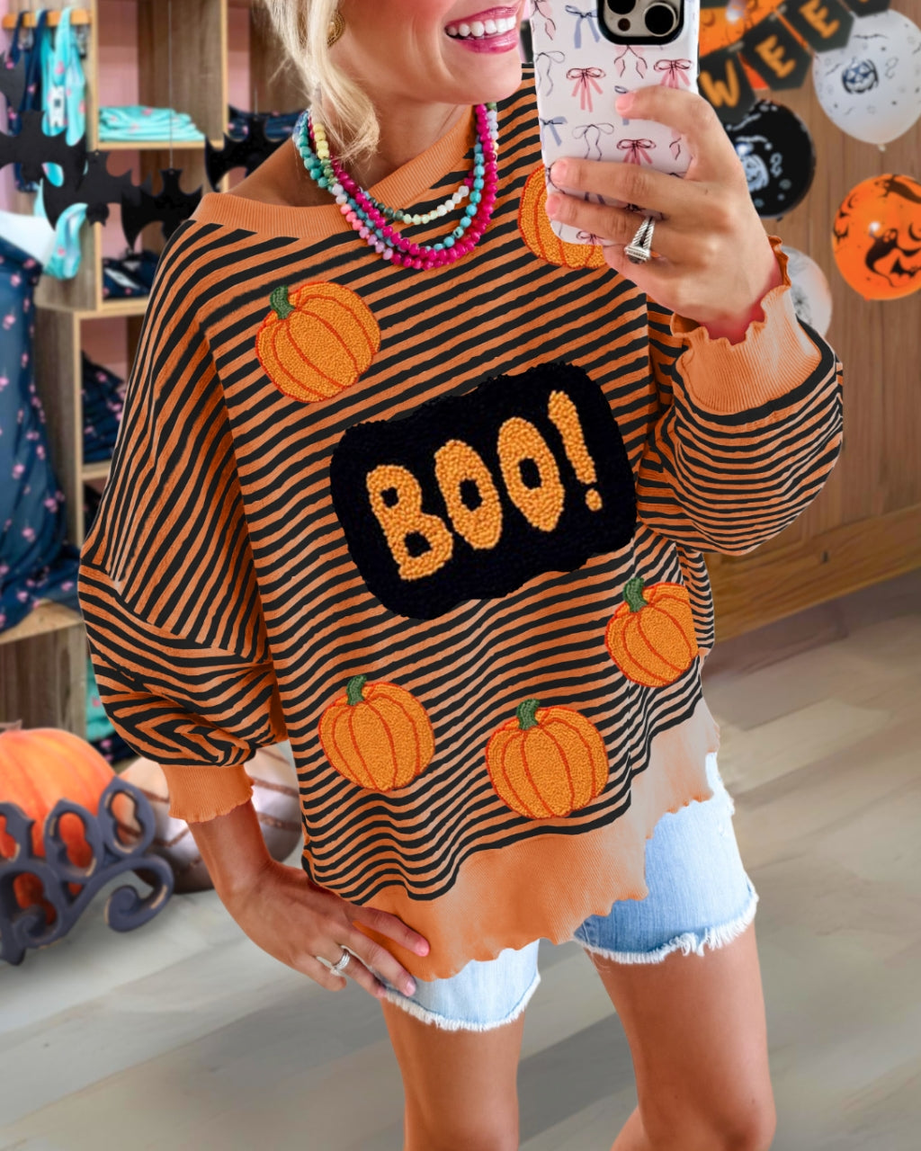 Halloween Pumpkin BOO Embroidered Sweatshirt
