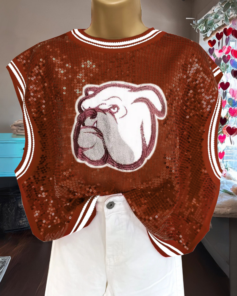 Shiny Bulldog Sequined Vest Top