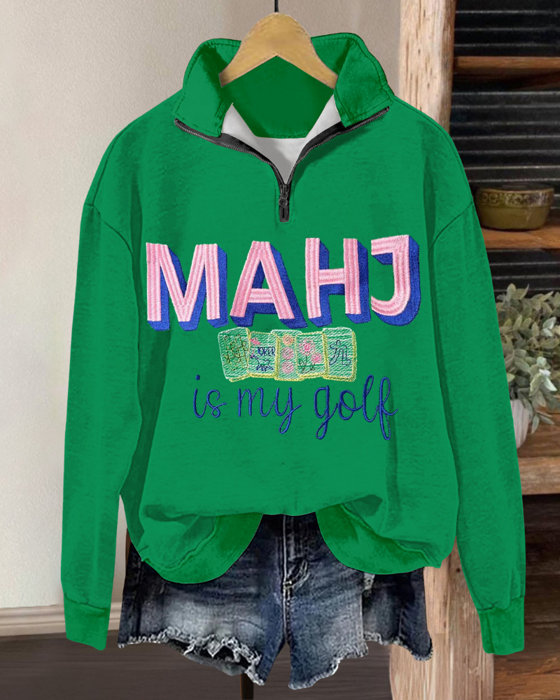Chic Mahjong Embroidered Sweatshirt