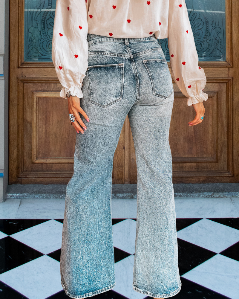 Vintage Washed Denim Flared Pants