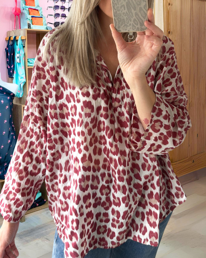 Casual Leopard Half-open Collar Top