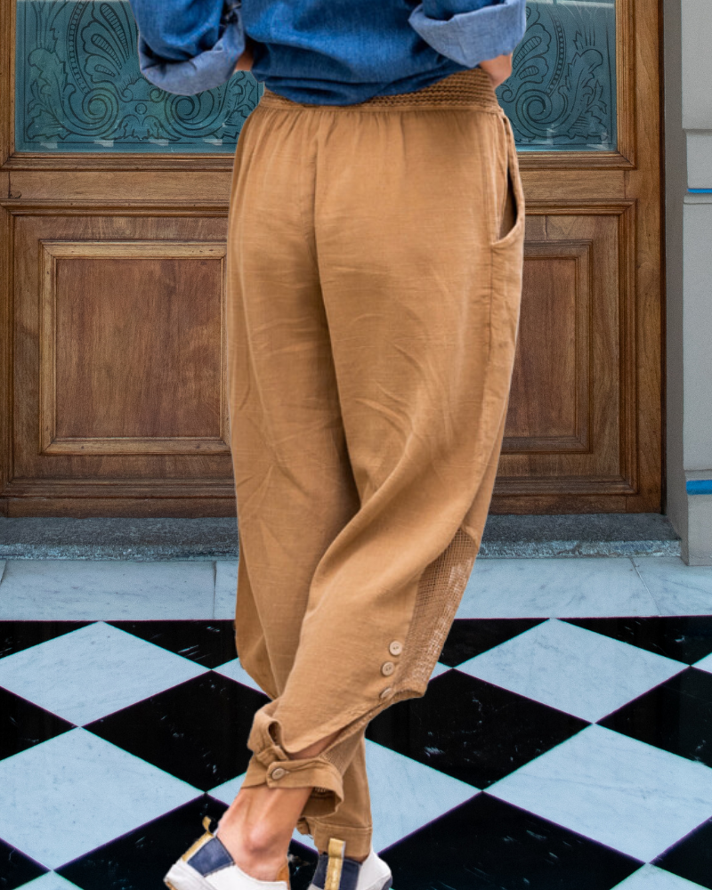 Chic Waffle Patchwork Cotton Pants