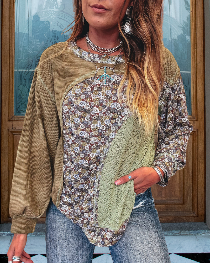 Daisy Patchwork Waffle Pullover