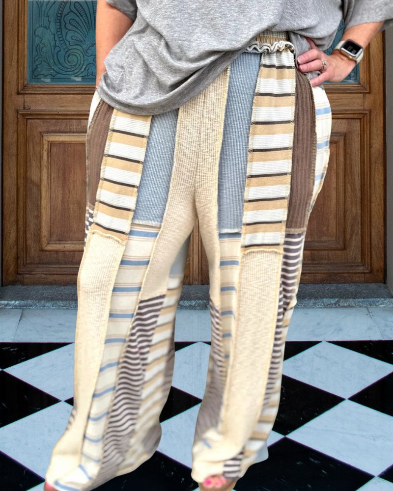 Patchwork Ribbed Striped Pants
