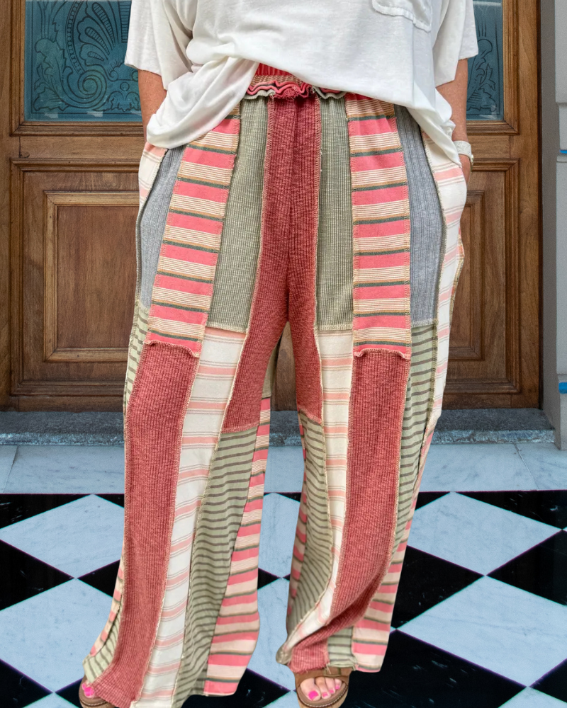 Patchwork Ribbed Striped Pants