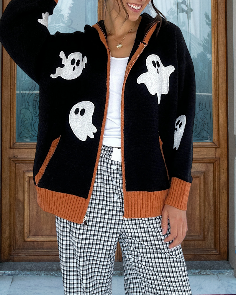 Trendy Ghost Patterned Zip Hoodie