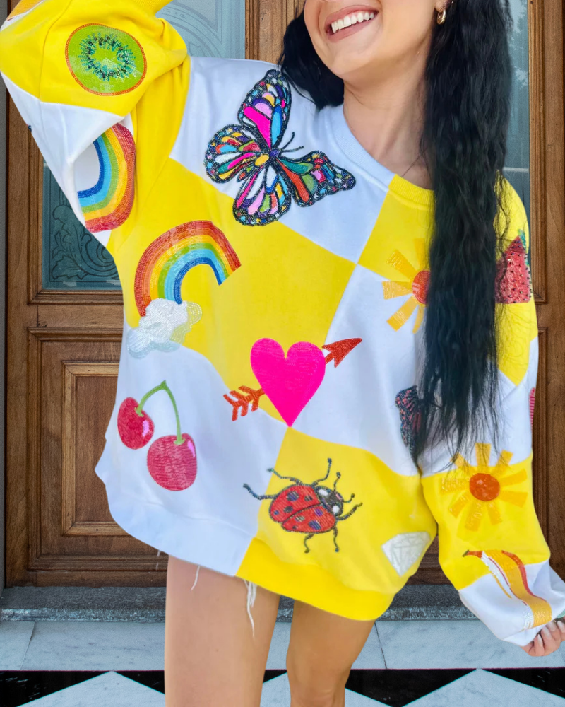 Butterfly Sequined Plaid Sweatshirt