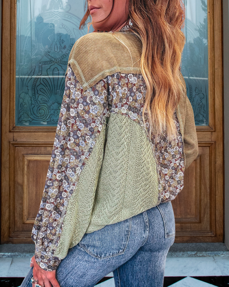Daisy Patchwork Waffle Pullover