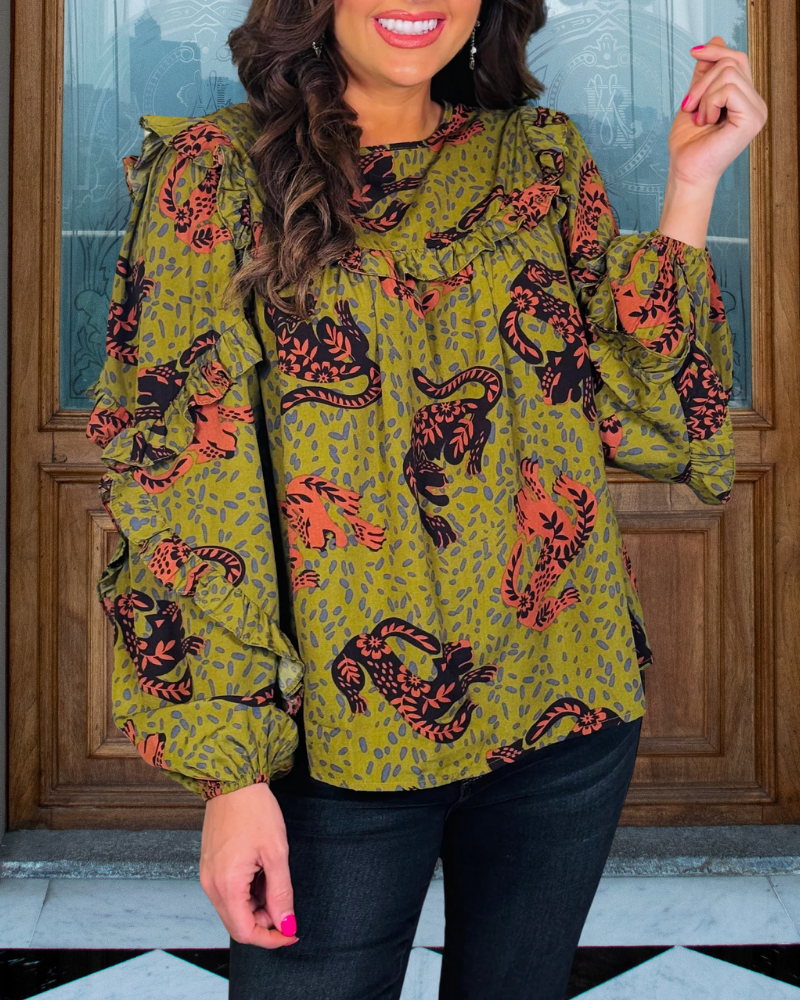 Unique Animal Print Ruffle Top
