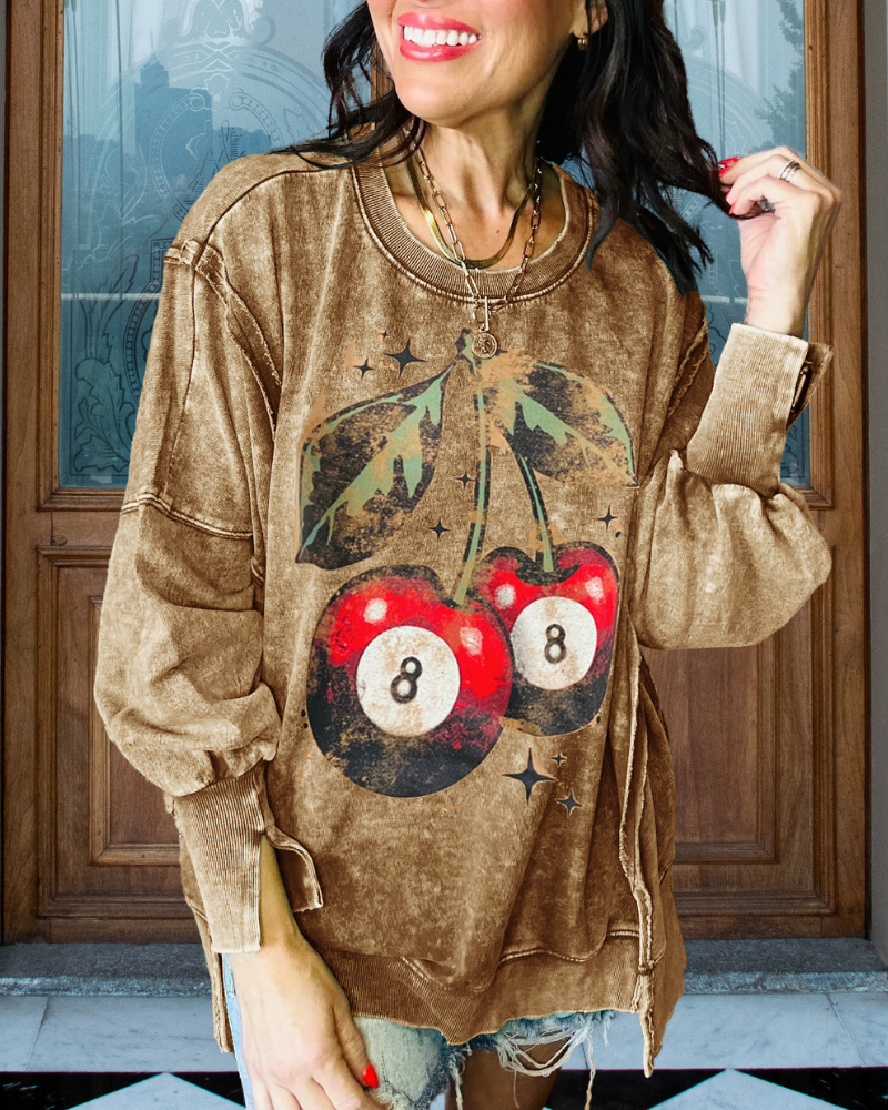 Oversized Cherry 8-Ball Washed Sweatshirt