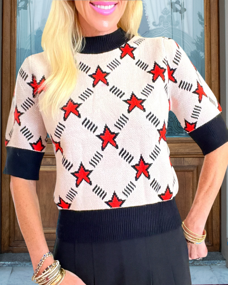 Retro Star Pattern Knit Top