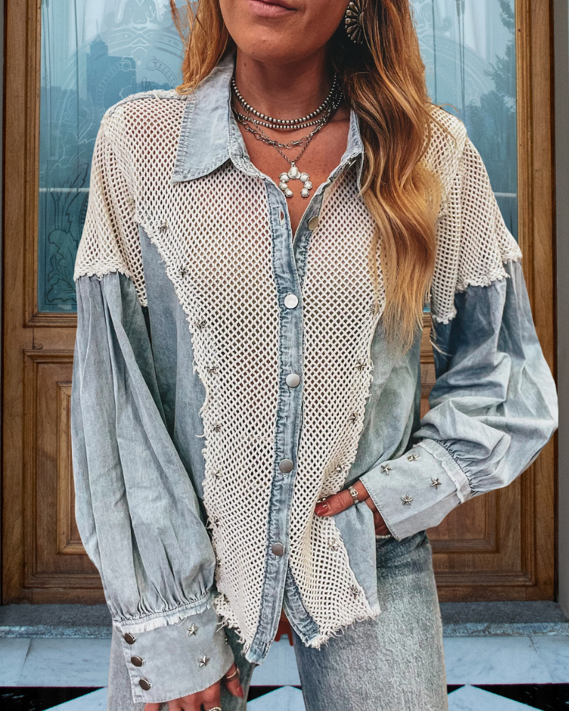 Rhinestone Grid Patchwork Shirt
