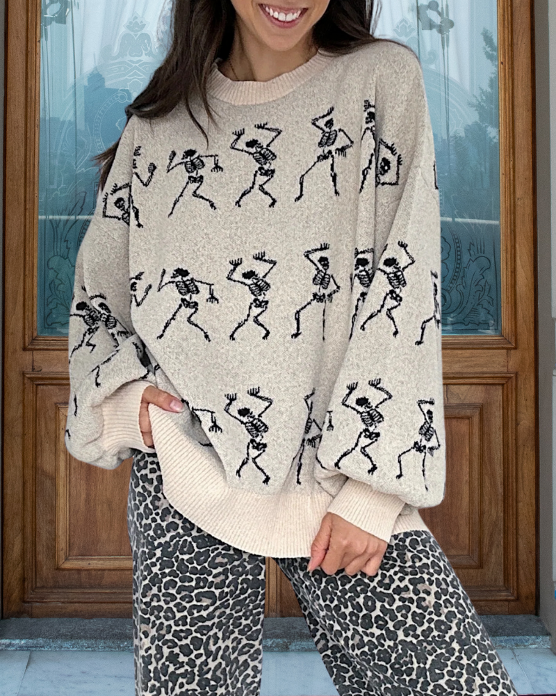 Stylish Skeleton Embroidered Pullover
