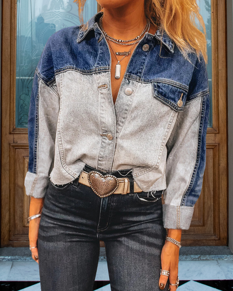 Trendy Colorblock Denim Shirt