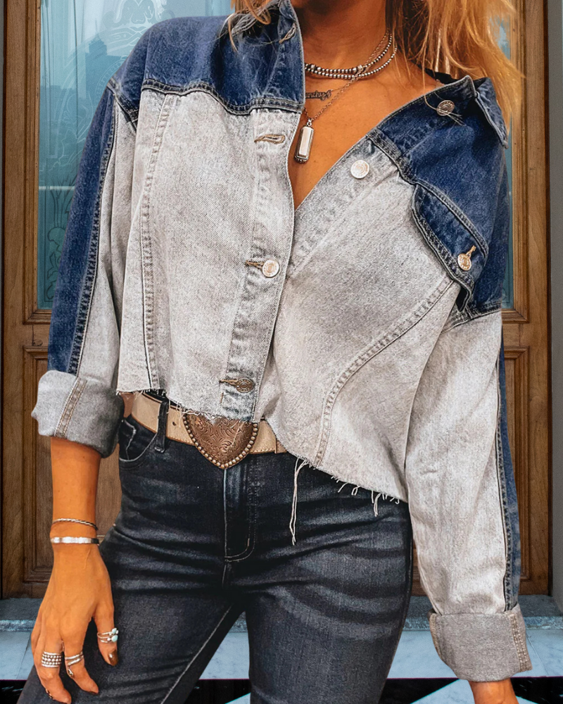Trendy Colorblock Denim Shirt