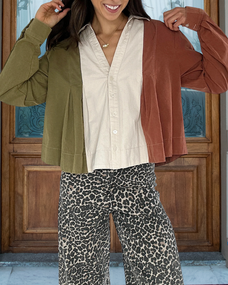 Retro Patchwork Button Down Top