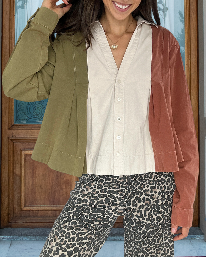 Retro Patchwork Button Down Top
