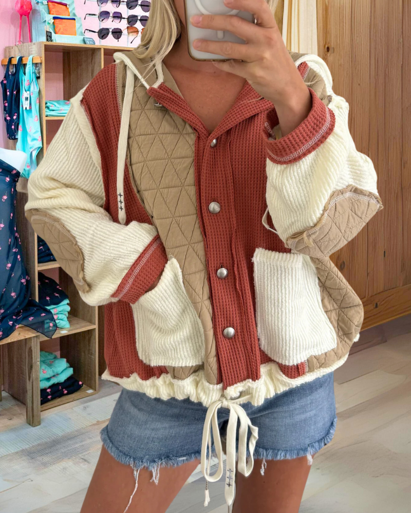 Waffle Quilted Patchwork Hooded Jacket