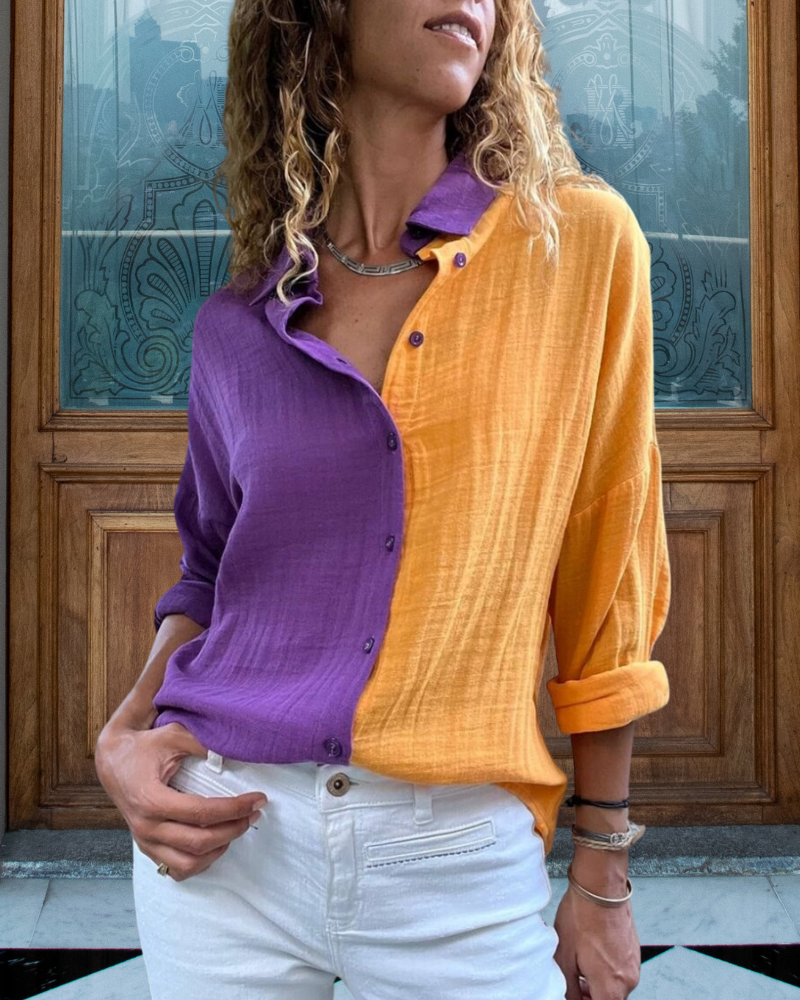 Casual Contrast Linen Shirt