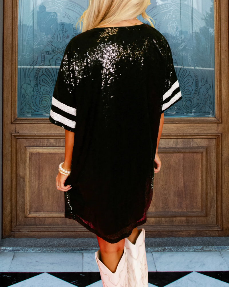 Glitter Sequin Contrast Trim Dress