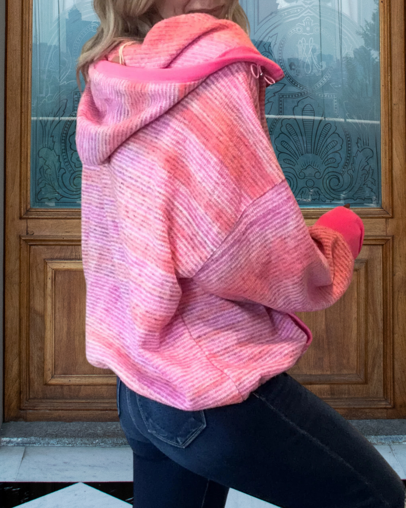 Striped Woolen Half-Zip Hoodie