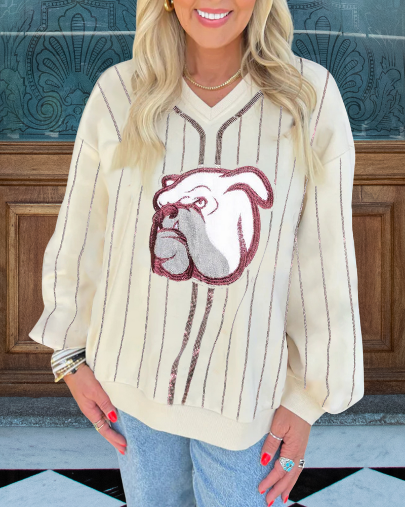 MSU Bulldog Sequin Stripe Sweatshirt