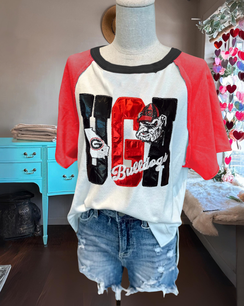 UGA Bulldogs Colorblock Sequined T-Shirt