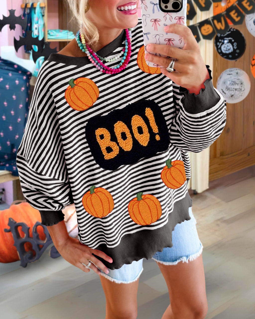 Halloween Pumpkin BOO Embroidered Sweatshirt