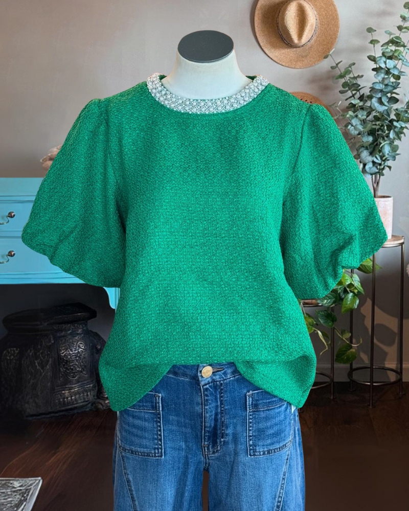 Simple Puff Sleeve Crewneck Top