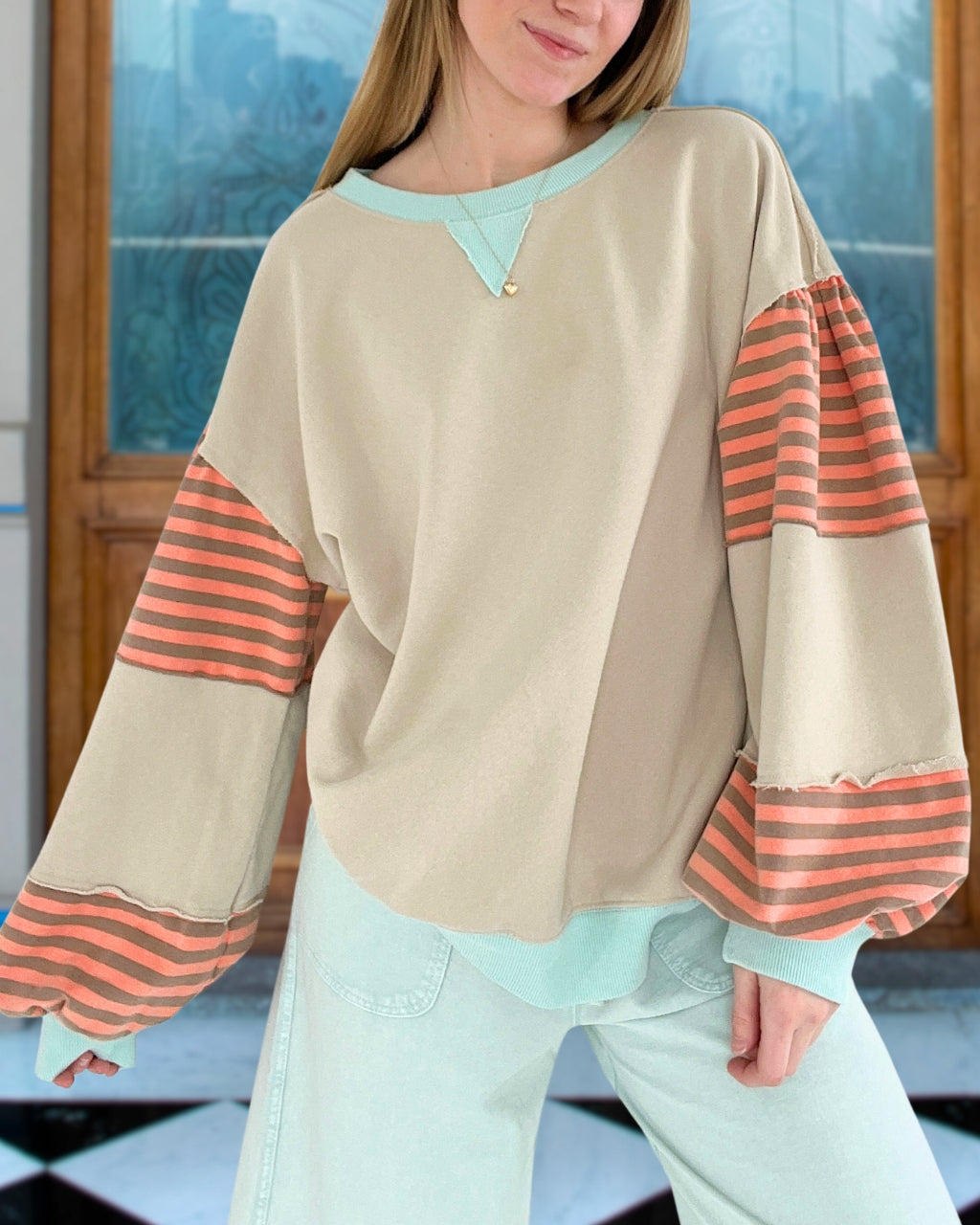 Patchwork Stripe Contrast Pullover