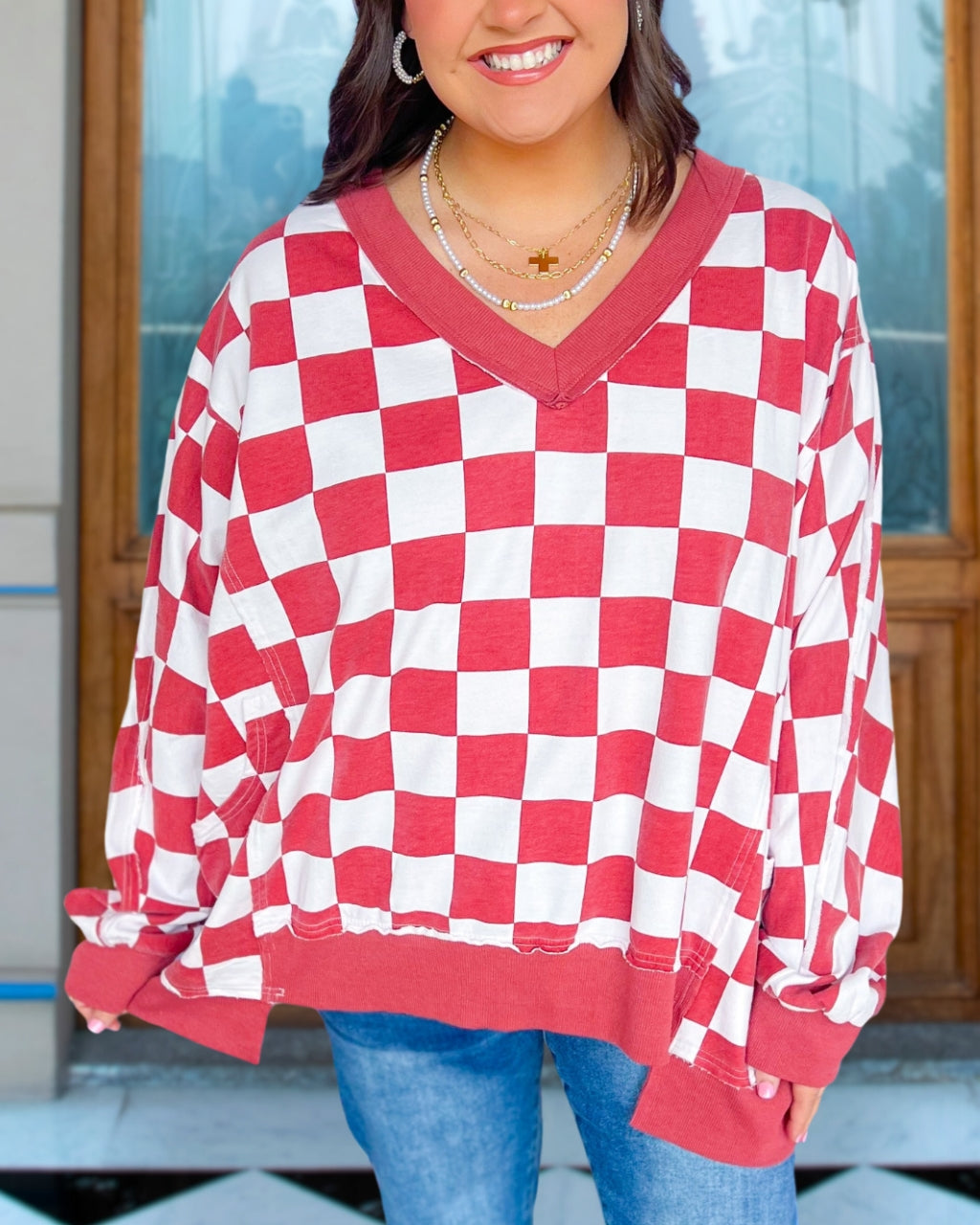 Checker Print Relaxed Pullover