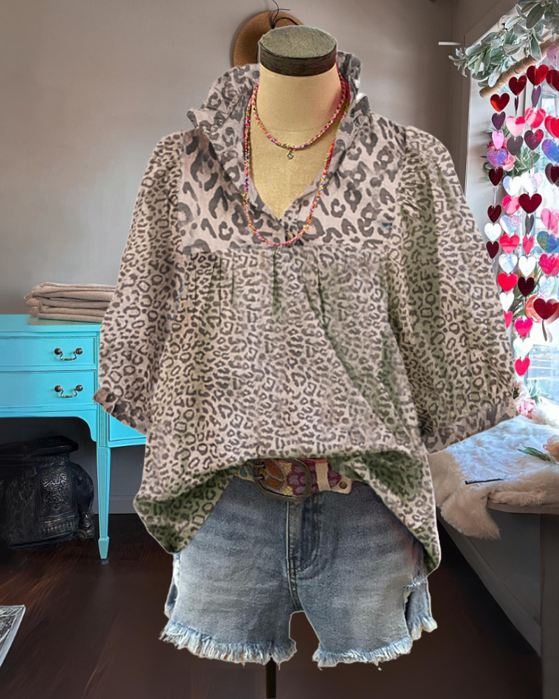 Leopard Puff Sleeve Top