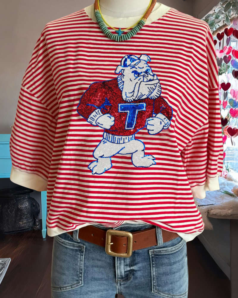 Bulldog Sequin Striped Tee