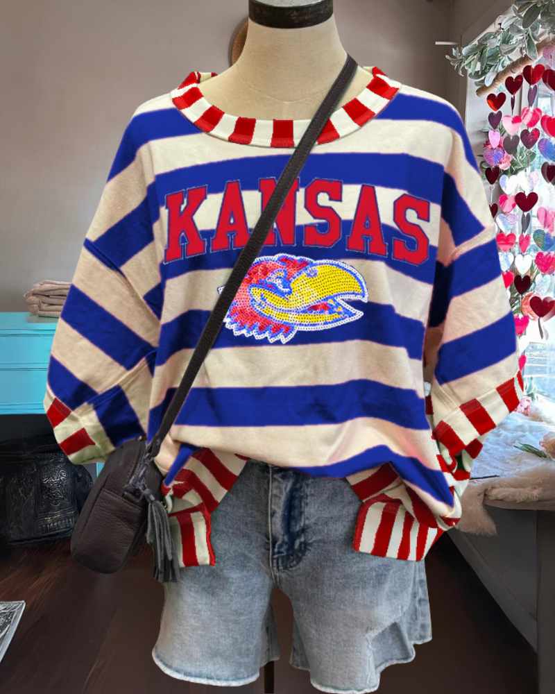 KANSAS Mascot Sequined Striped T-shirt