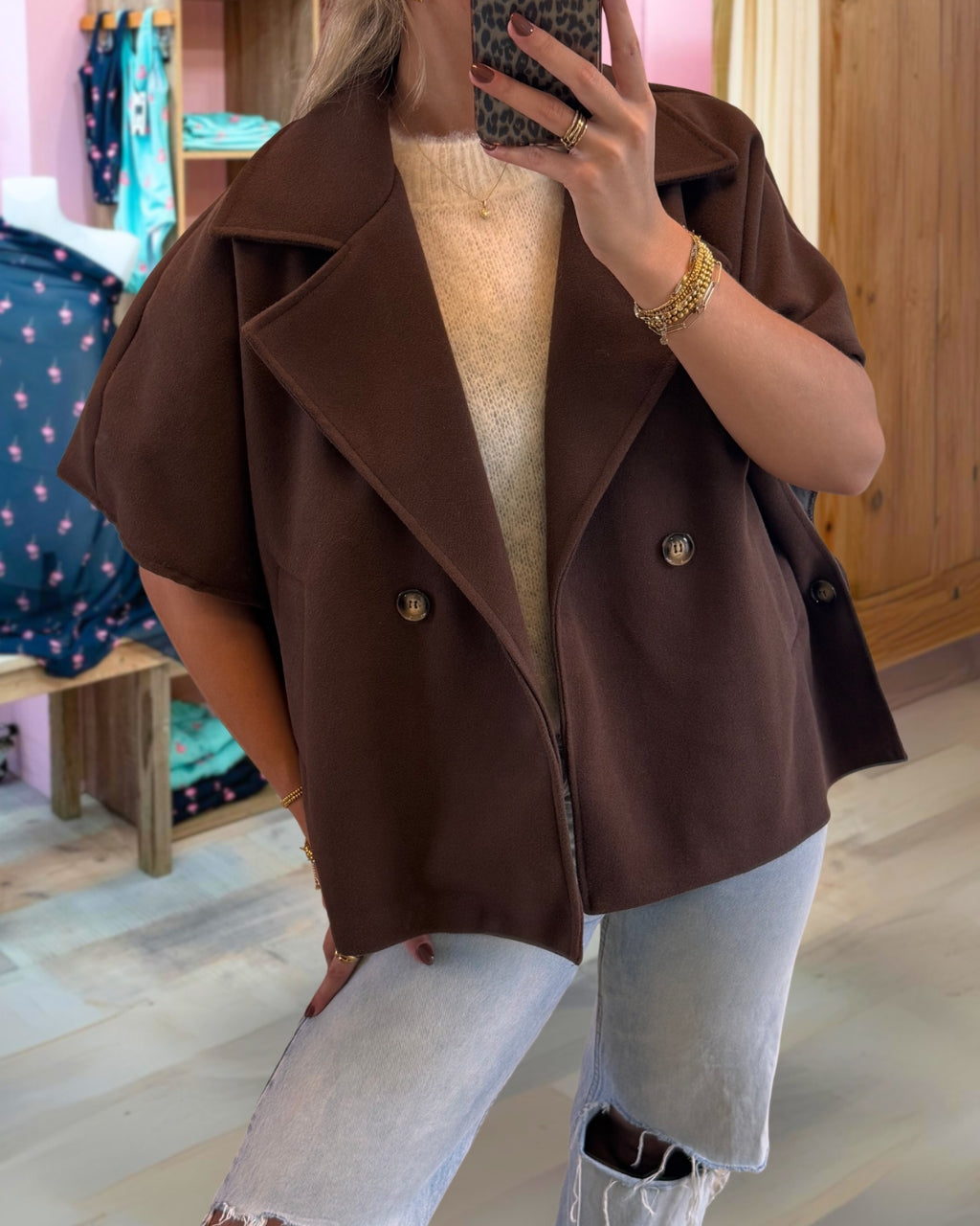 Trendy Woolen Cape Sleeve Jacket