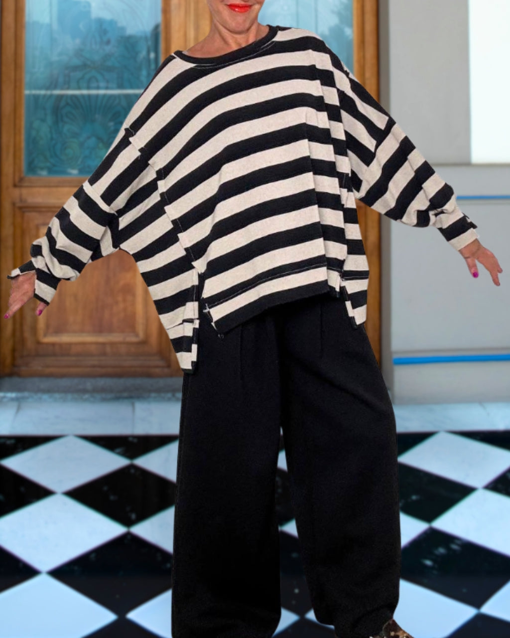 Slouchy Staggered Striped Top